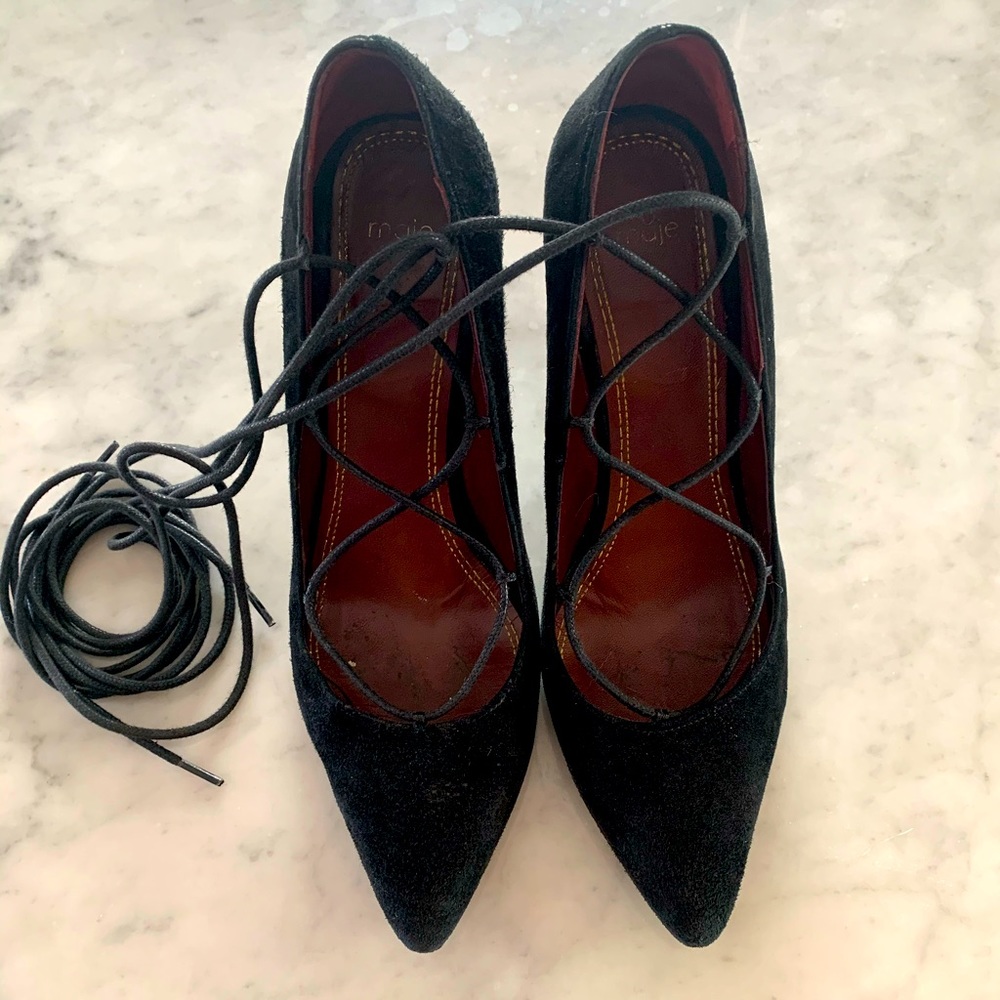 SOLD MAJE lace up ankle tie leather heels